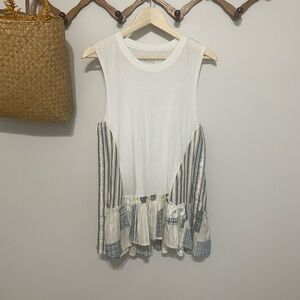 Pilcro White and Blue Patchwork Babydoll Tank Top